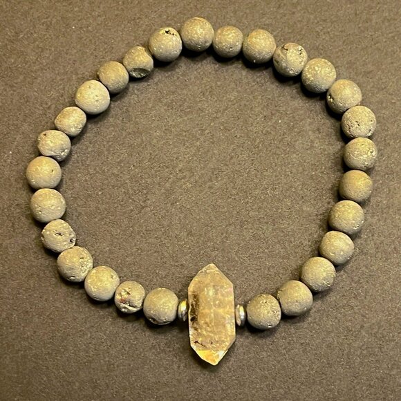 Druzy Agate and Herkimer Diamond Bracelet - Picture 3 of 4